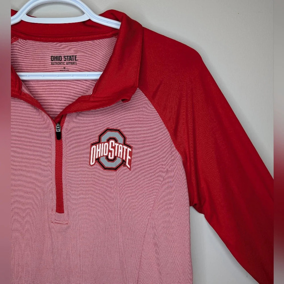 Ohio State Buckeye Red White Logo Fitted Lightweight Sweater Jacket Women Medium - Picture 8 of 8